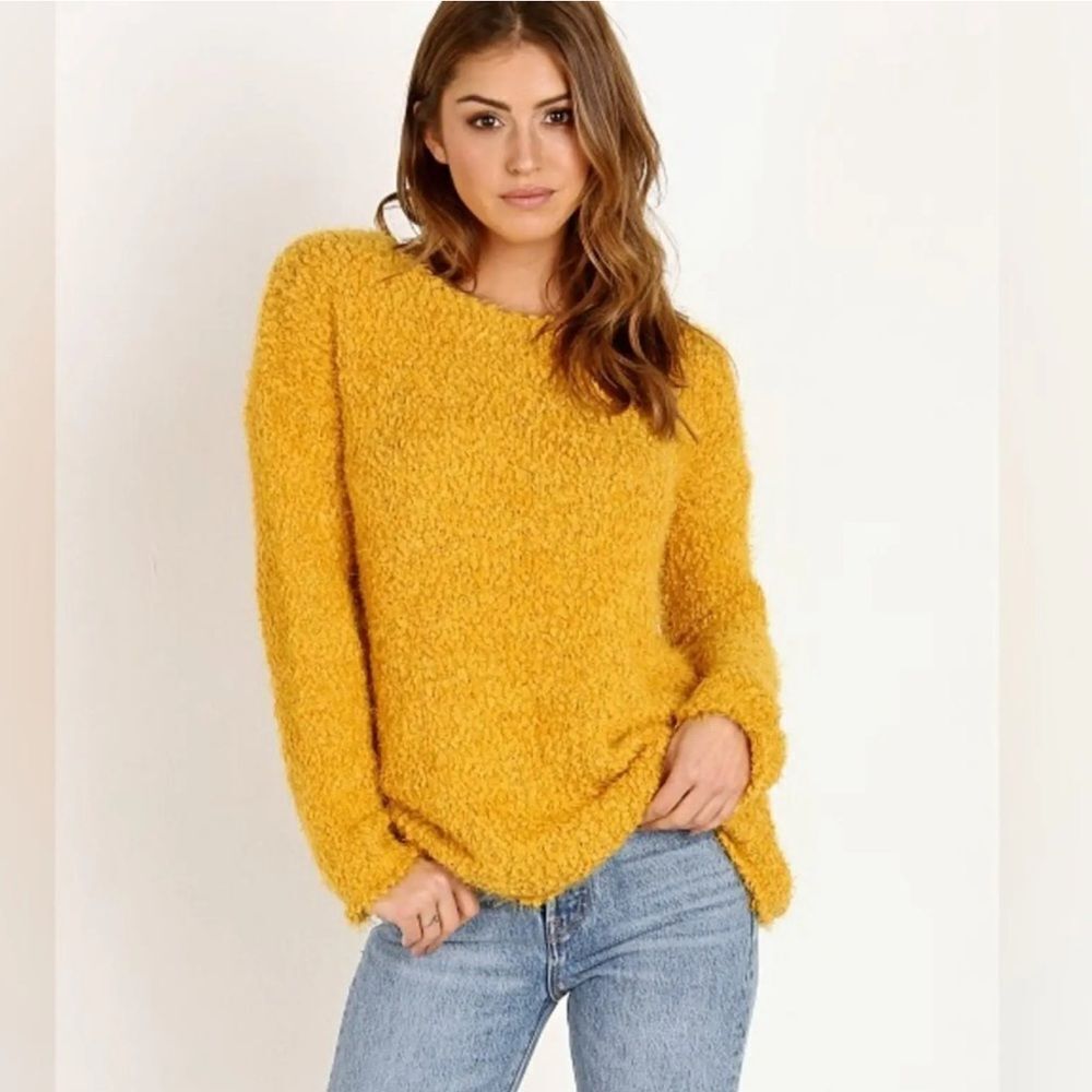 BB Dakota Debra Women's Boucle Mustard Fuzzy Sweater Size Small